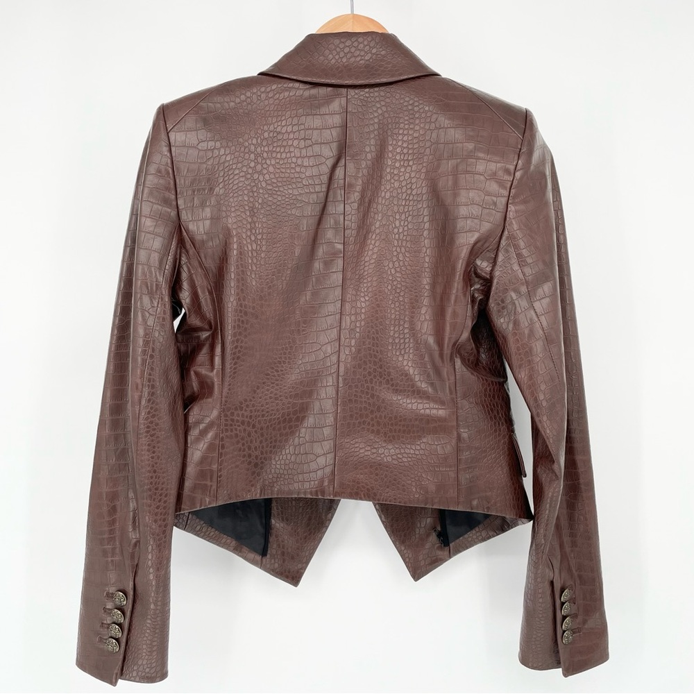 Veronica Beard Cooke Dickey Blazer in Brown Faux Crocodile Vegan Leather Size 2 - Picture 4 of 16